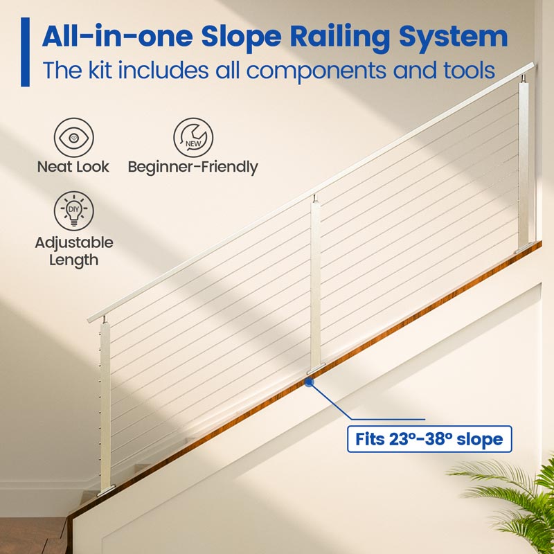 Load image into Gallery viewer, Muzata 36&quot; Slope Stairway Cable Railing System, All-in-One DIY Stair Section
