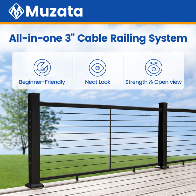Load image into Gallery viewer, Muzata 3ft-6.5ft Black Aluminum Cable Railing System, One-Stop Service All-in-One DIY Kit
