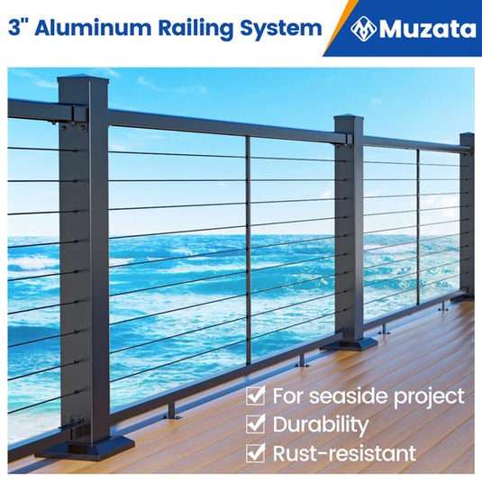 Muzata 3ft-6.5ft Black Aluminum Cable Railing System, One-Stop Service All-in-One DIY Kit
