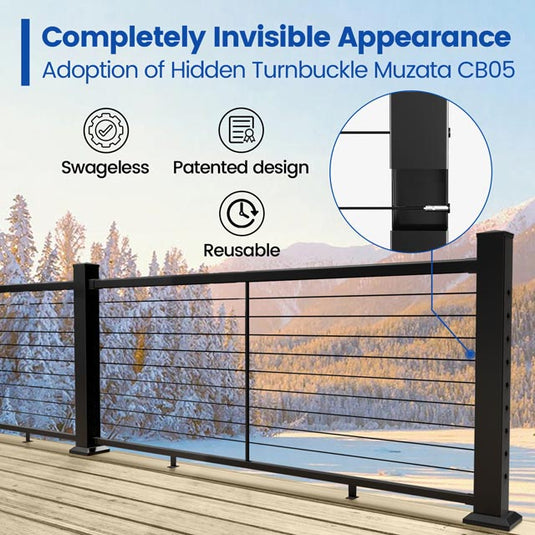 Muzata 3ft-6.5ft Black Aluminum Cable Railing System, One-Stop Service All-in-One DIY Kit