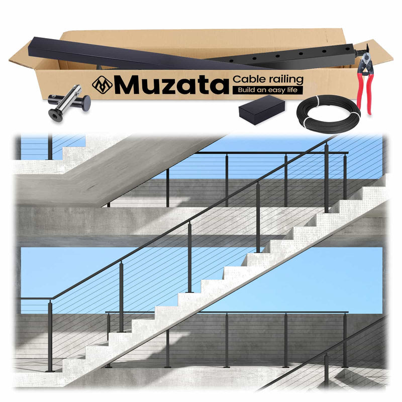 Load image into Gallery viewer, Muzata 36&quot; 6.5ft 13ft Stair Cable Railing System Complete Set, One Stop Service All-in-One DIY Kit Fit
