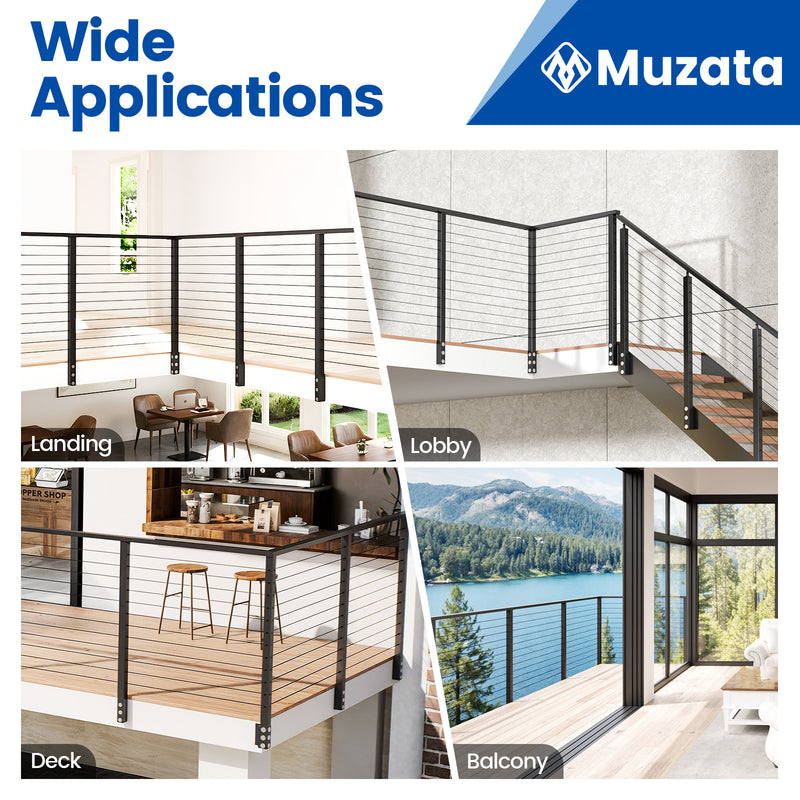 Load image into Gallery viewer, Muzata 42" Black Side Mounted Steel Cable Railing Corner Post, Four-Way Drilled PF02 B44L
