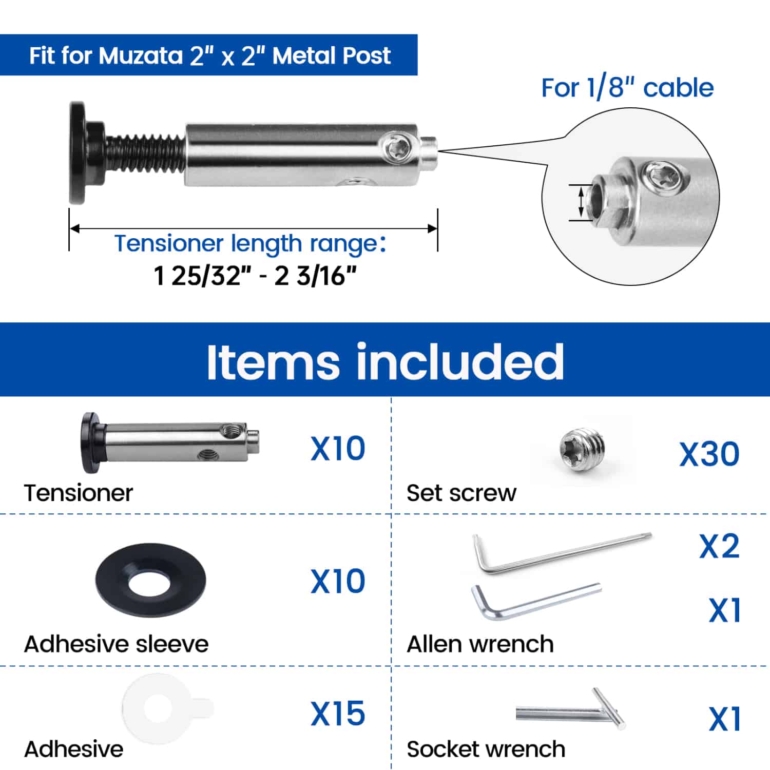 Muzata 1/8 Black Cable Railing Tensioner - Invisible Design