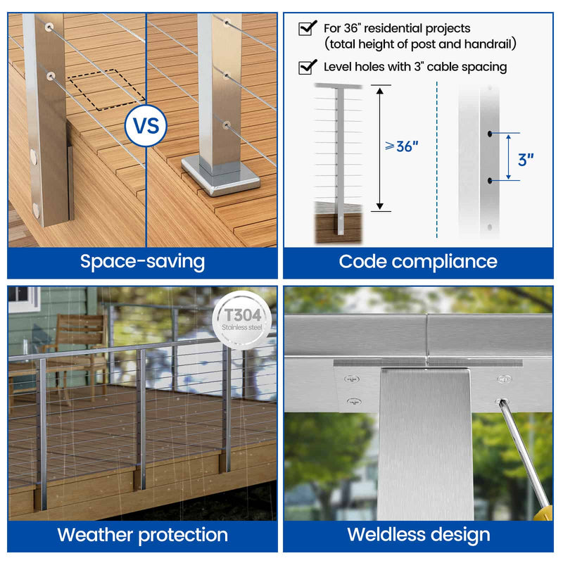 Load image into Gallery viewer, Muzata PF02 LH4S post features for cable railing system: space-saving, weather protection.
