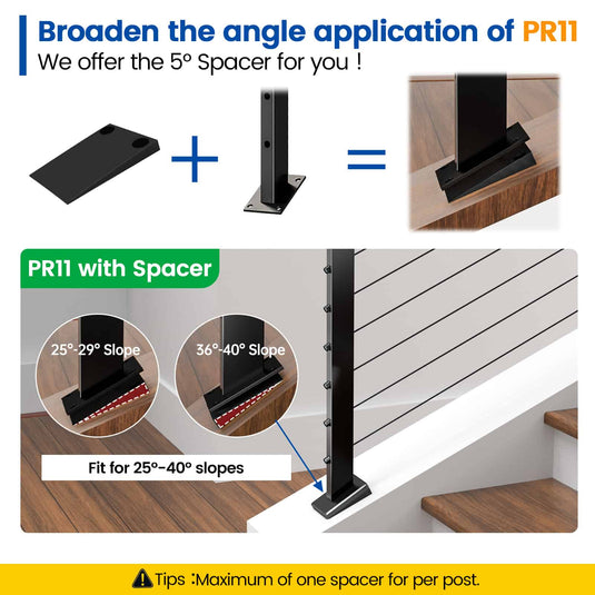 Muzata 36" Black Stainless Steel Slope Post, Angled Drilled  PR11 BA4S