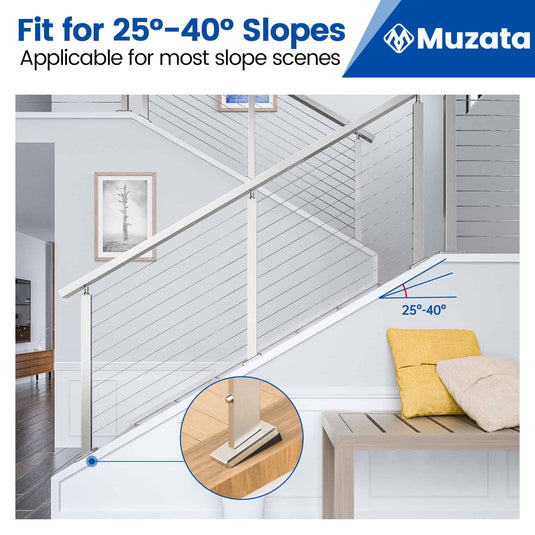 Muzata 36" Brushed Stainless Steel Slope Post, Angled Drilled  PR11 LA4S