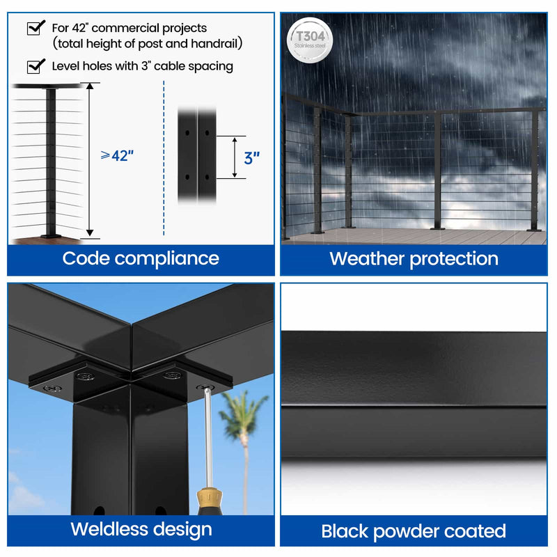 Load image into Gallery viewer, Muzata 42&quot; Black Stainless Steel Top Mount Corner Post, PS02 B34L
