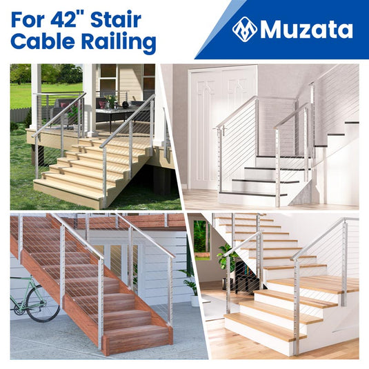 Muzata 42"x2"x2" Adjustable Top Brushed Stainless Side Mount Post, PF01 LB4L