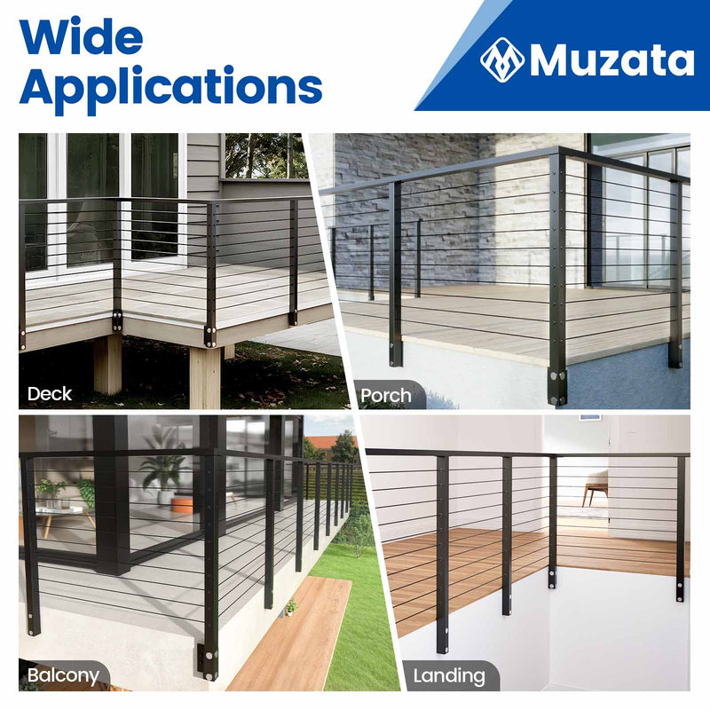 Load image into Gallery viewer, Muzata 36" Black Side Mounted Steel Cable Railing Corner Post, Four-Way Drilled PF02 B44S
