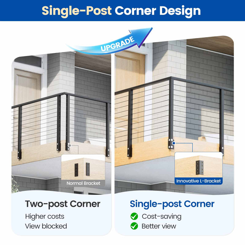 Load image into Gallery viewer, Muzata 36" Black Side Mounted Steel Cable Railing Corner Post, Four-Way Drilled PF02 B44S
