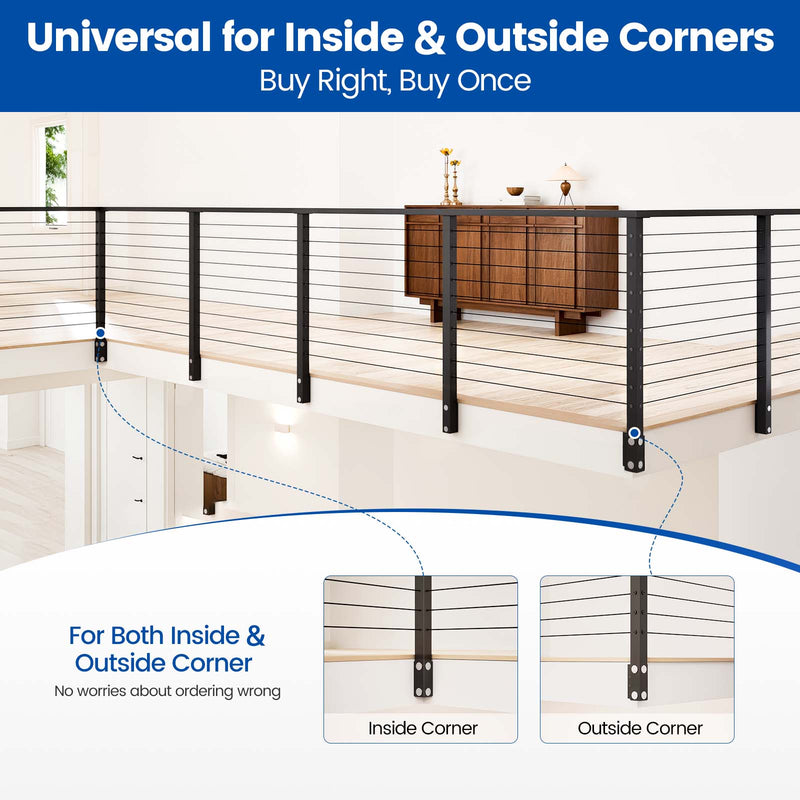 Load image into Gallery viewer, Muzata 36" Black Side Mounted Steel Cable Railing Corner Post, Four-Way Drilled PF02 B44S
