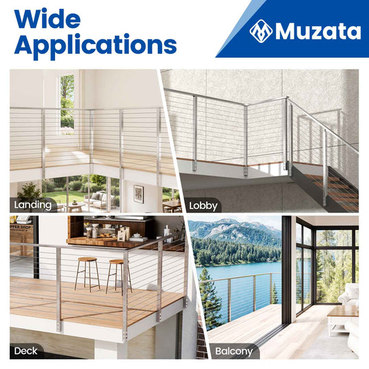 Muzata 42" Brushed Side Mount Cable Railing Post for Corner PF02 L44L