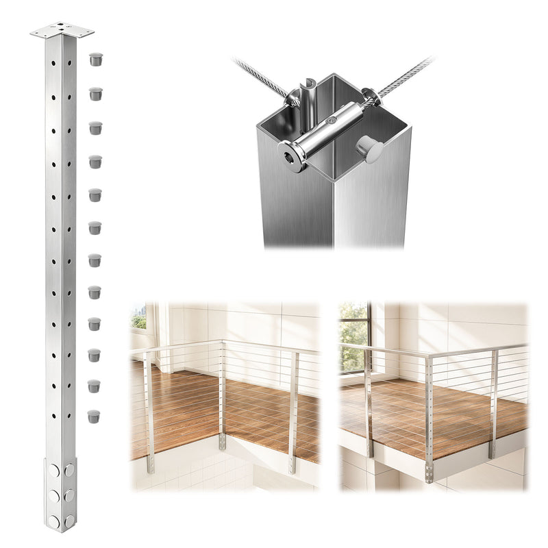 Load image into Gallery viewer, 42" Brushed Side Mount Cable Railing Post
