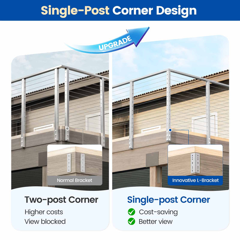 Load image into Gallery viewer, Muzata 42" Brushed Side Mount Cable Railing Post for Corner PF02 L44L
