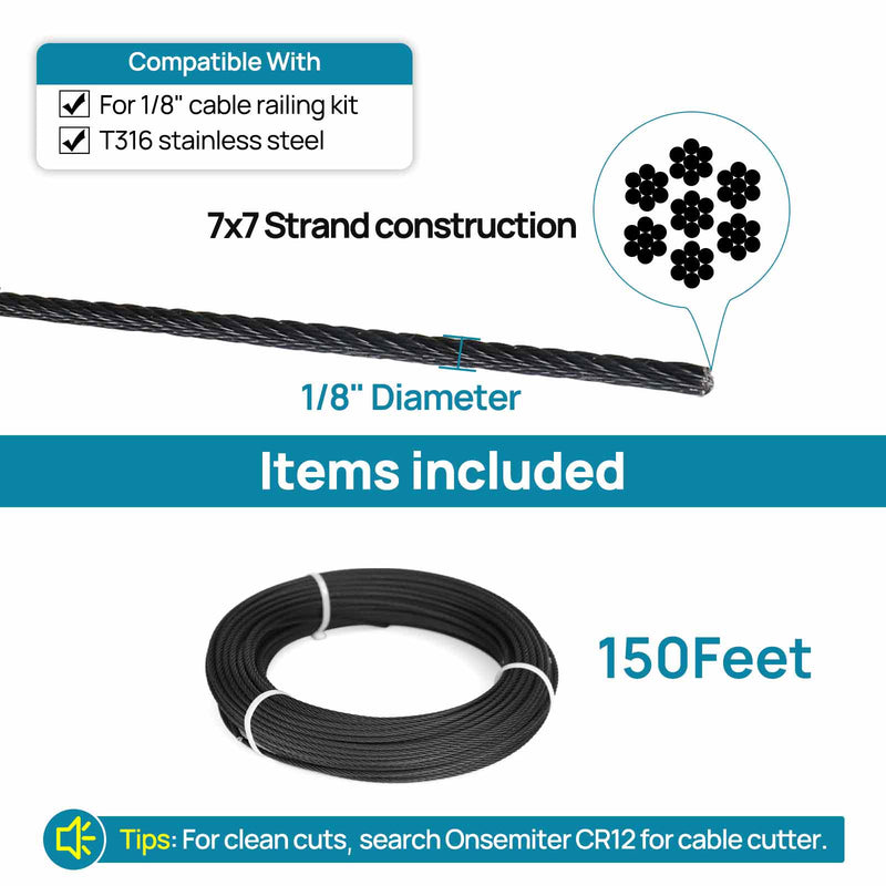 Load image into Gallery viewer, Onsemiter T316 1/8&quot; Black Wire Rope WR19
