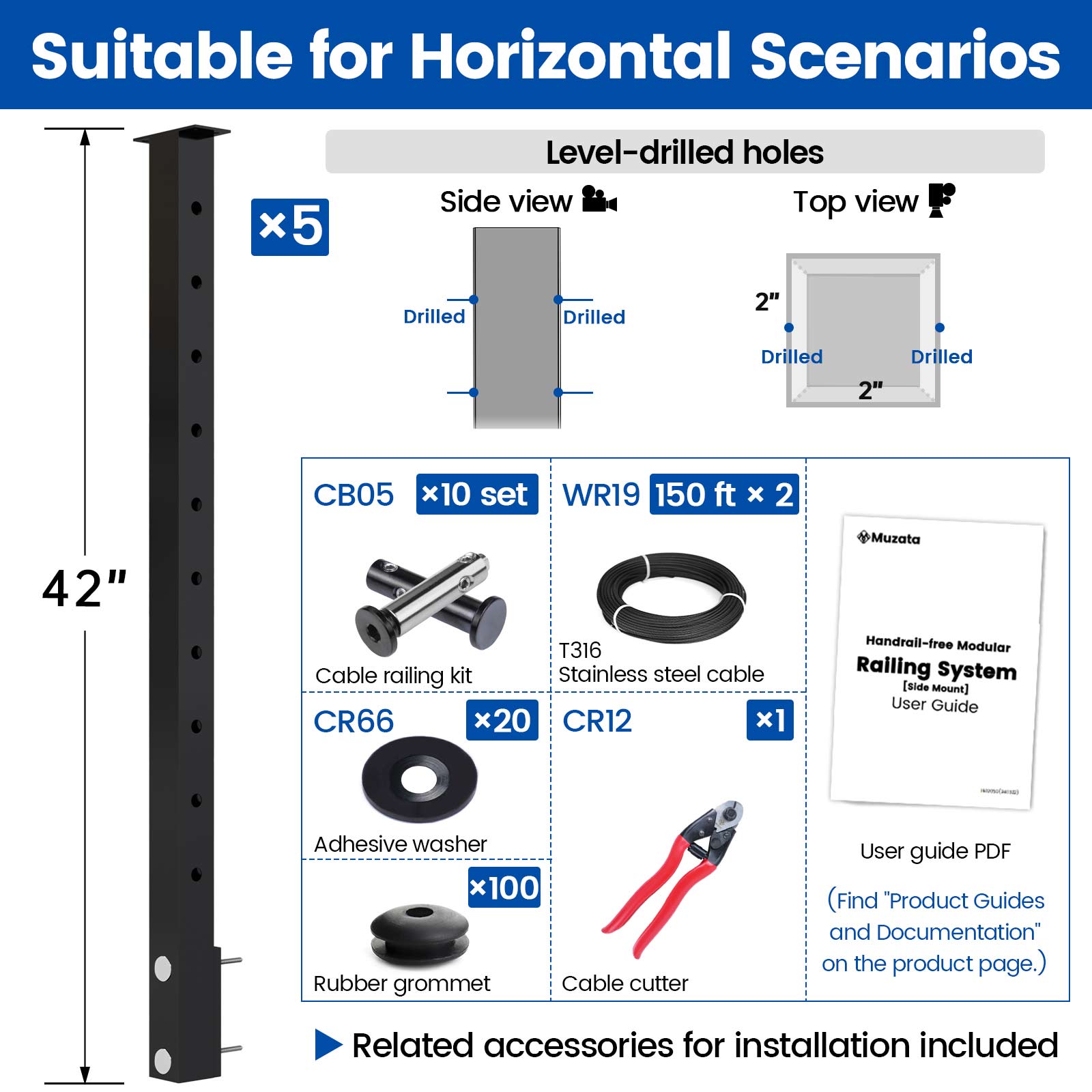 LG01060029 cable railing kit dimensions and package contents
