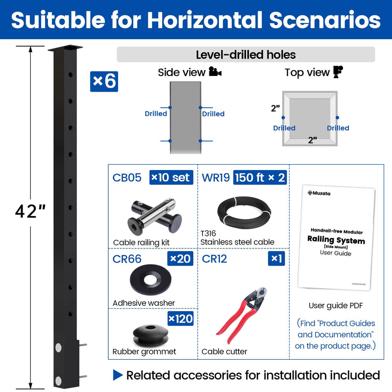 Load image into Gallery viewer, LG01060030 cable railing kit dimensions and package contents

