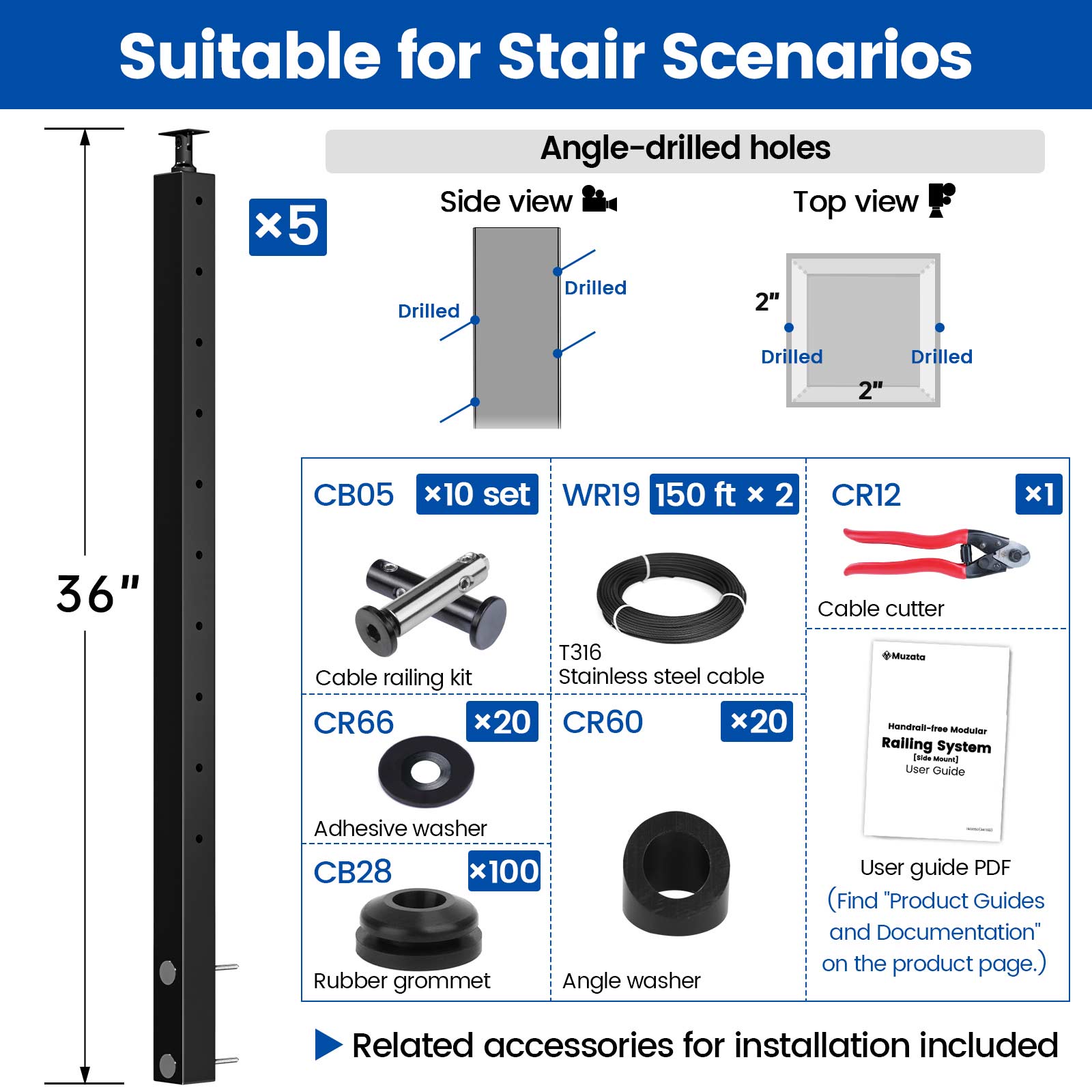 LG01060034 cable railing kit dimensions and package contents