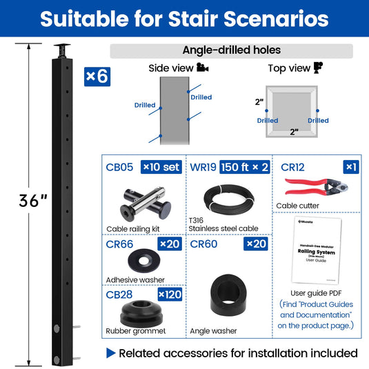 LG01060035 cable railing kit dimensions and package contents