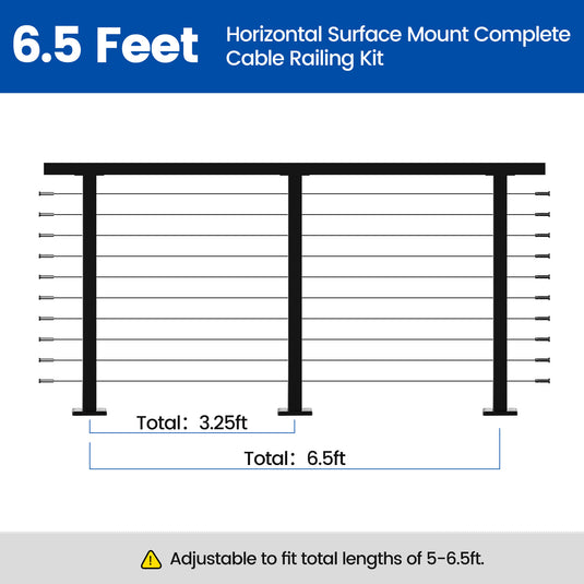 Muzata 36" 6.5ft Black Surface Mount Cable Railing Kit Horizontal