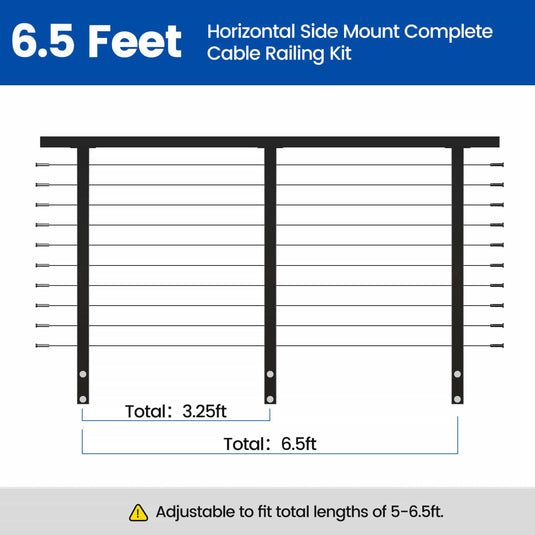 Muzata 36" 6.5ft Black Side Mount Cable Railing Kit Horizontal