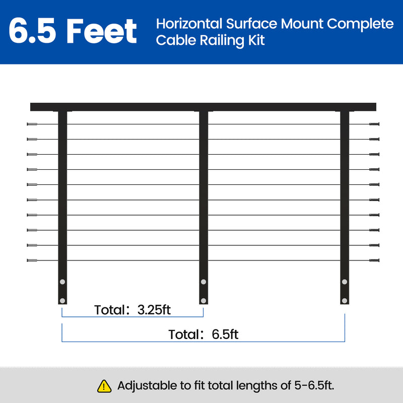 Load image into Gallery viewer, Muzata 36&quot; 6.5ft Black Side Mount Cable Railing Kit Horizontal
