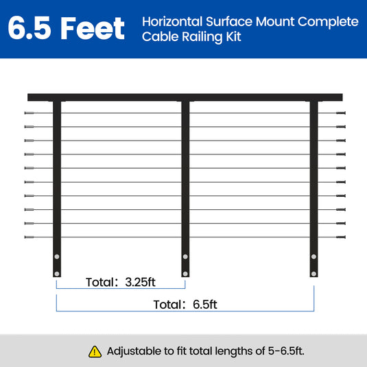 Muzata 36" 6.5ft Black Side Mount Cable Railing Kit Horizontal