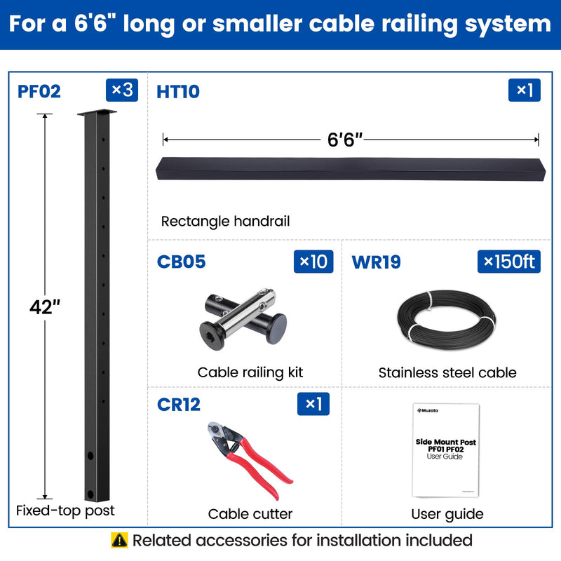 Load image into Gallery viewer, Muzata 36&quot; 6.5ft Black Side Mount Cable Railing Kit Detail
