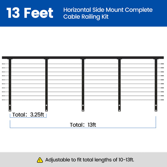 Muzata 36" 13ft Black Side Mount Cable Railing Kit Horizontal