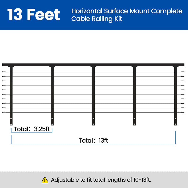 Load image into Gallery viewer, Muzata 36&quot; 13ft Black Side Mount Cable Railing Kit Horizontal
