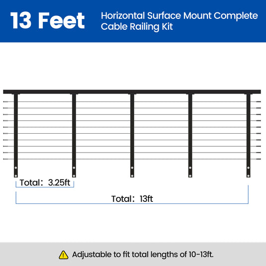 Muzata 36" 13ft Black Side Mount Cable Railing Kit Horizontal