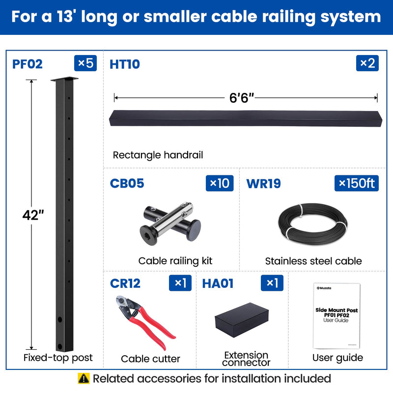 Load image into Gallery viewer, Muzata 36&quot; 13ft Black Side Mount Cable Railing Kit Detail
