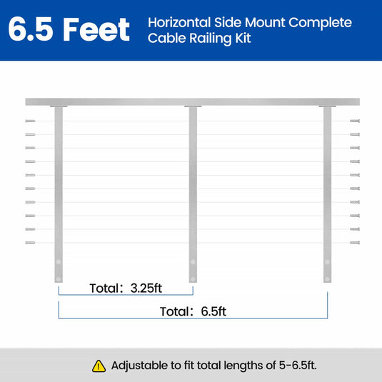 Muzata 36" 6.5ft Brushed Side Mount Cable Railing Kit Horizontal