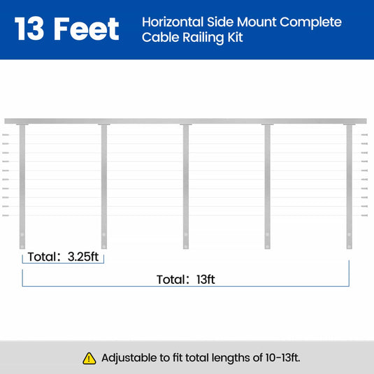 Muzata 36" 13ft Brushed Side Mount Cable Railing Kit Horizontal