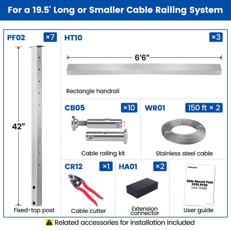 Load image into Gallery viewer, LG01060044 cable railing kit dimensions and package contents
