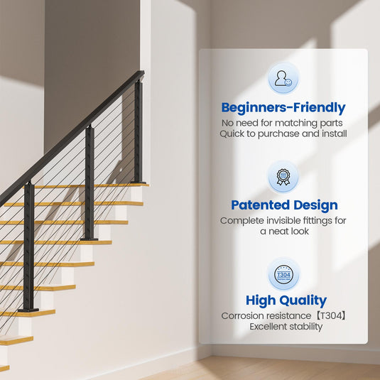 The Advantage of Muzata 36" 6.5ft Black Surface Mount Stair Cable Railing Kit
