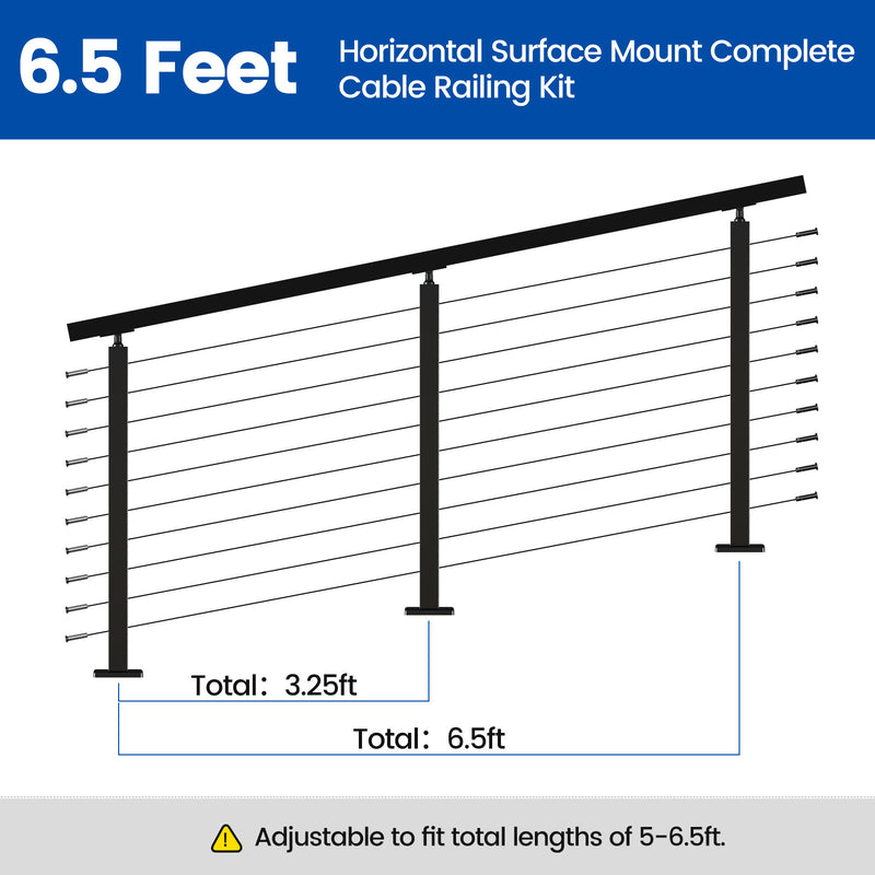 Load image into Gallery viewer, Muzata 36&quot; 6.5ft Black Surface Mount Cable Railing Kit Stair
