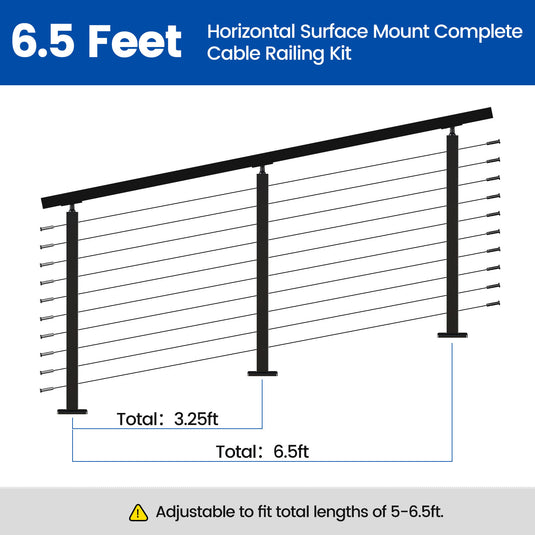 Muzata 36" 6.5ft Black Surface Mount Cable Railing Kit Stair