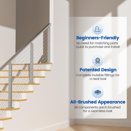 The Advantage of Muzata 36" 6.5ft Brushed Surface Mount Stair Cable Railing Kit