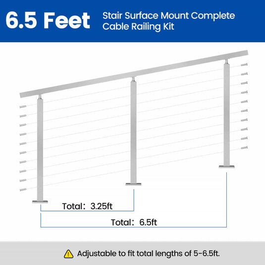 Muzata 36" 6.5ft Brushed Surface Mount Cable Railing Kit Stair
