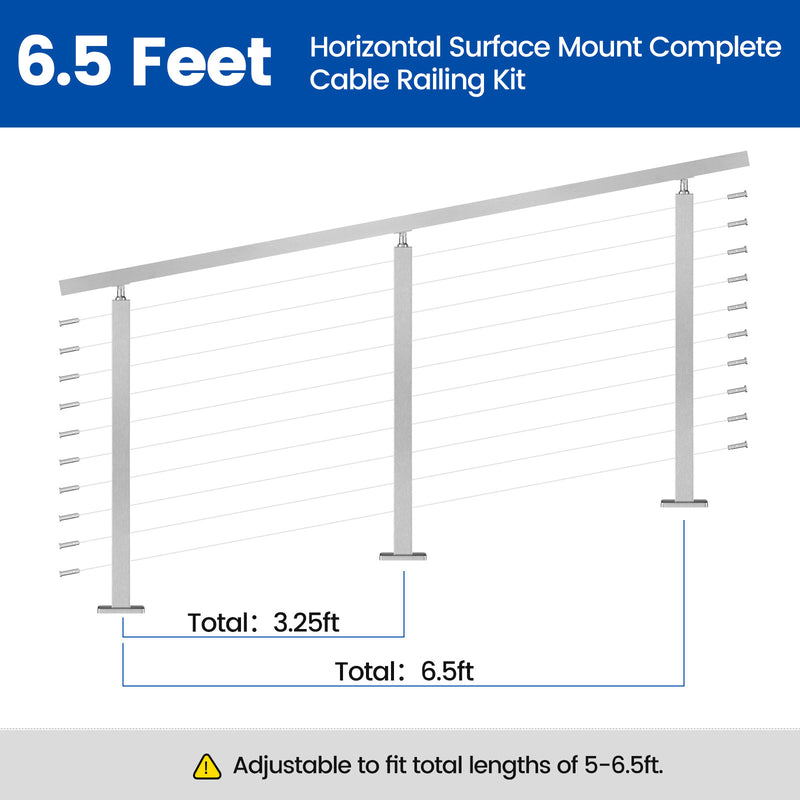 Load image into Gallery viewer, Muzata 36&quot; 6.5ft Brushed Surface Mount Cable Railing Kit Stair

