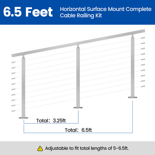 Muzata 36" 6.5ft Brushed Surface Mount Cable Railing Kit Stair