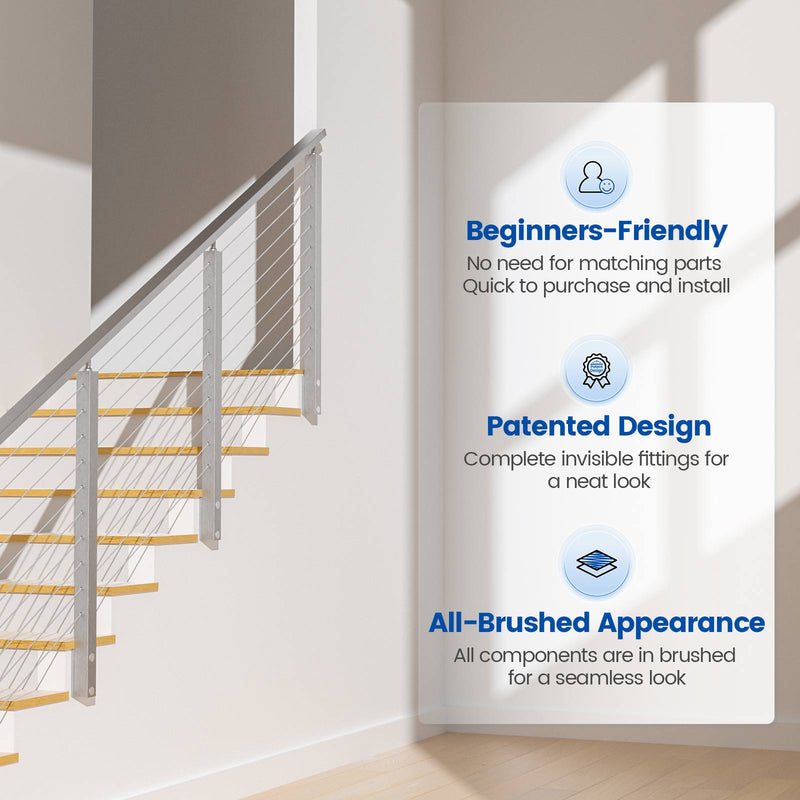Load image into Gallery viewer, The Advantage of Muzata 36&quot; 6.5ft Brushed Side Mount Cable Railing Kit
