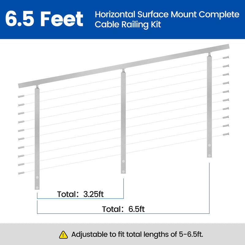 Load image into Gallery viewer, Muzata 36&quot; 6.5ft Brushed Side Mount Cable Railing Kit
