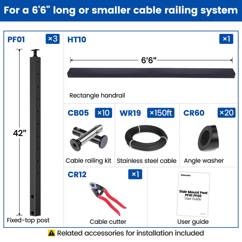 Load image into Gallery viewer, Muzata 36&quot; 6.5ft Black Side Mount Horizontal Cable Railing Kit Detail
