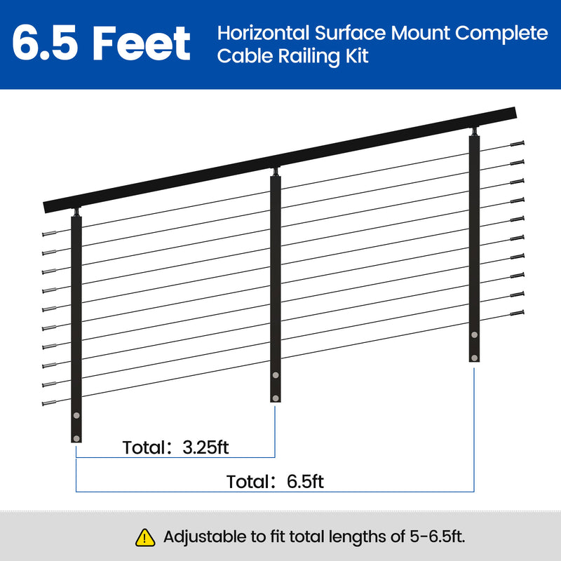 Load image into Gallery viewer, Muzata 36&quot; 6.5ft Black Side Mount Cable Railing Kit
