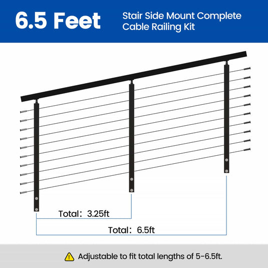 Muzata 36" 6.5ft Black Side Mount Cable Railing Kit