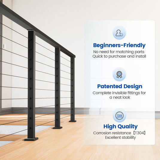 The Advantage of Muzata 36" 26ft Black Surface Mount Cable Railing Kit