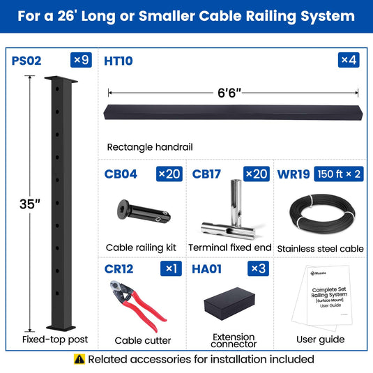 LG01060052 cable railing kit dimensions and package contents