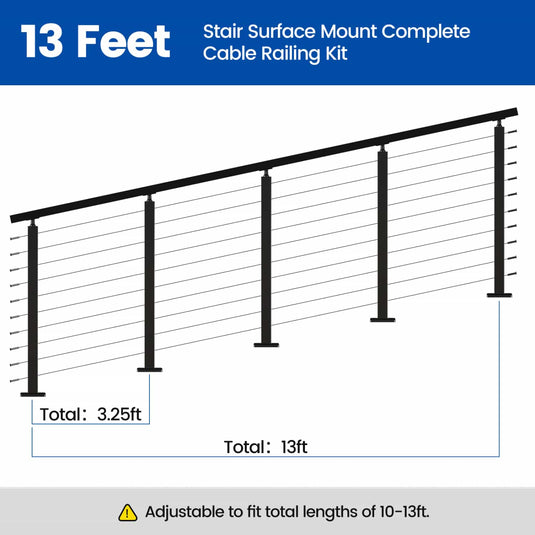 Muzata 36" 13ft Black Surface Mount Cable Railing Kit Stair